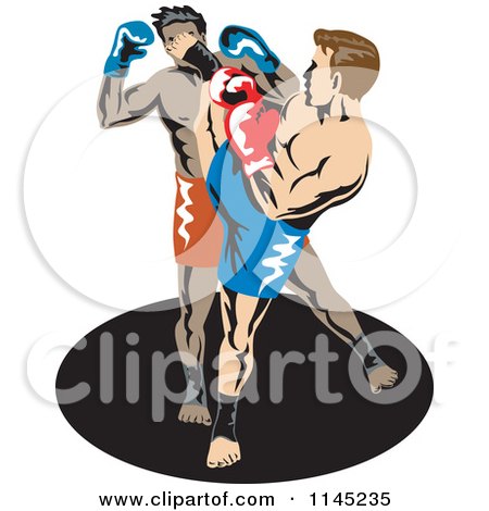 Clipart of a Boxer Fighter Kicking an Opponent 2 - Royalty Free Vector Illustration by patrimonio