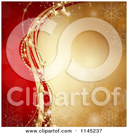 Clipart of a Red and Gold Christmas Bokeh Background with Snowflakes and Garlands - Royalty Free Vector Illustration by dero