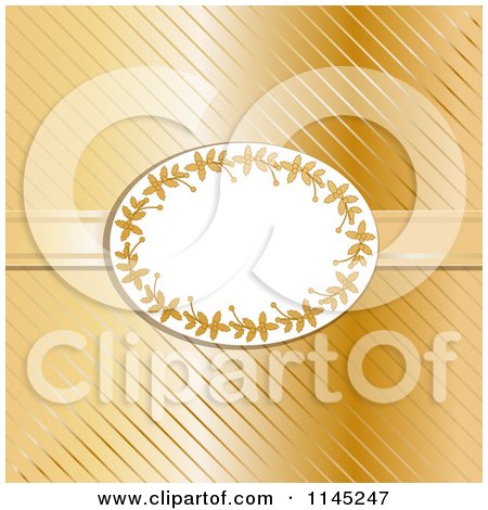 Clipart of an Oval Holly Frame over Gold Stripes and Ribbon - Royalty Free Vector Illustration by elaineitalia