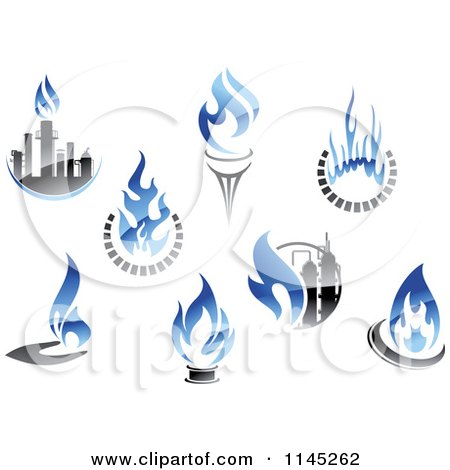 Clipart of Gas and Oil Industry Logos with Blue Flames - Royalty Free Vector Illustration by Vector Tradition SM