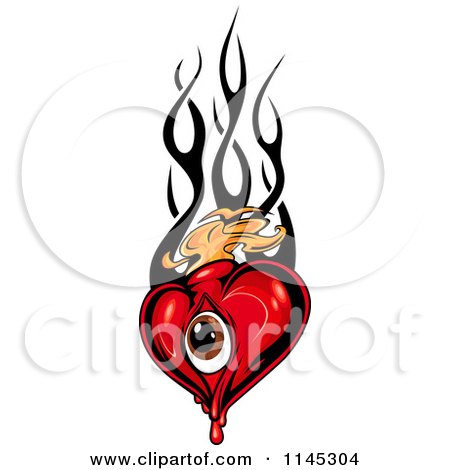 Clipart of a Red Eye Heart with Orange and Tribal Flames - Royalty Free Vector Illustration by Vector Tradition SM