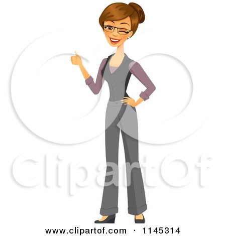 Cartoon of a Happy Brunette Businesswoman Winking and Holding a Thumb up - Royalty Free Vector Clipart by Amanda Kate
