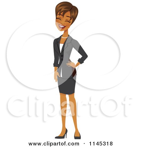 Cartoon of a Happy Black or Indian Businesswoman Laughing - Royalty Free Vector Clipart by Amanda Kate