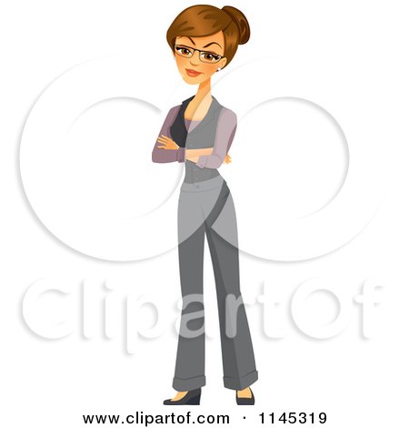 Cartoon of a Mad Brunette Businesswoman with Folded Arms - Royalty Free Vector Clipart by Amanda Kate