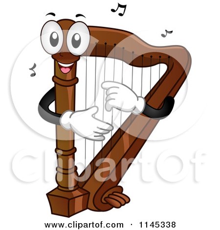 Cartoon of a Harp Mascot with Music Notes - Royalty Free Vector Clipart by BNP Design Studio