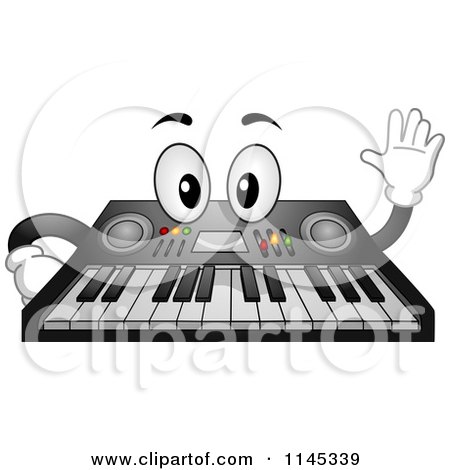 Cartoon of a Waving Music Keyboard Mascot - Royalty Free Vector Clipart by BNP Design Studio