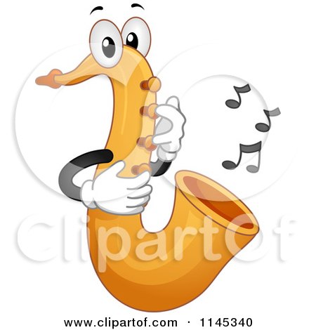 Cartoon of a Saxophone Mascot with Music Notes - Royalty Free Vector Clipart by BNP Design Studio