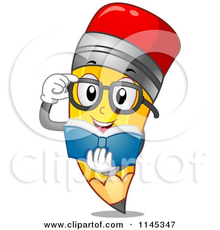 Cartoon of a Reading Pencil Mascot - Royalty Free Vector Clipart by BNP Design Studio