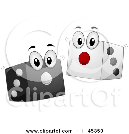 Cartoon of Black and White Dice Mascots - Royalty Free Vector Clipart by BNP Design Studio