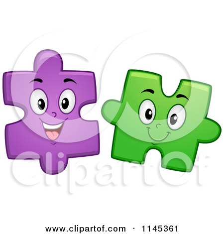 Happy Purple and Green Jigsaw Puzzle Mascots Posters, Art Prints