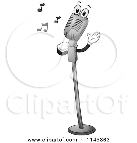 Cartoon of a Retro Microphone Mascot Singing - Royalty Free Vector Clipart by BNP Design Studio