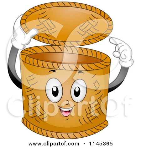 Cartoon of a Happy Basket Pointing Inside - Royalty Free Vector Clipart by BNP Design Studio
