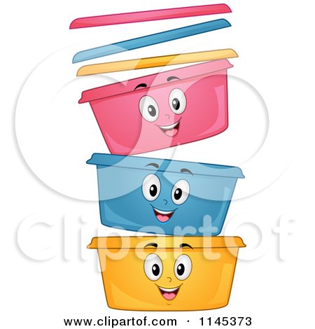 Cartoon of Happy Stackable Food Containers - Royalty Free Vector Clipart by BNP Design Studio
