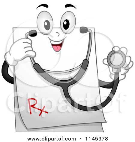 Cartoon of a Happy Prescription Mascot with a Stethoscope - Royalty Free Vector Clipart by BNP Design Studio