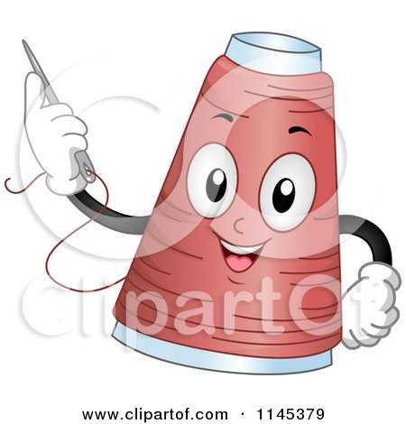 Cartoon of a Thread Spool Mascot Holding a Needle - Royalty Free Vector Clipart by BNP Design Studio