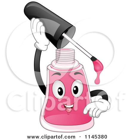 Cartoon of a Pink Nail Polish Mascot Holding a Brush - Royalty Free Vector Clipart by BNP Design Studio