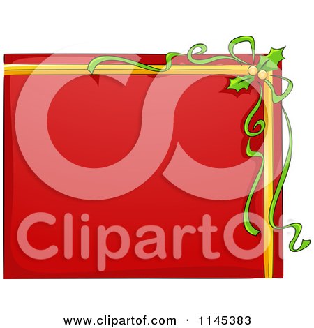 Cartoon of a Red Christmas Sign with Holly and Ribbons - Royalty Free Vector Clipart by BNP Design Studio
