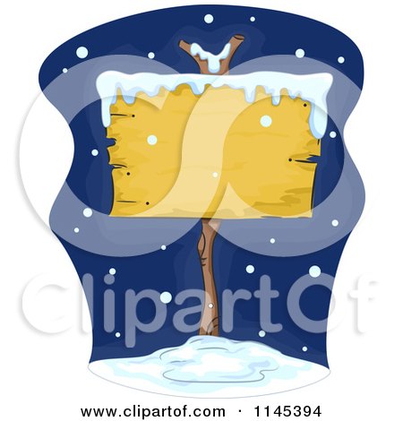 Cartoon of a Blank Wood Sign in the Snow - Royalty Free Vector Clipart by BNP Design Studio