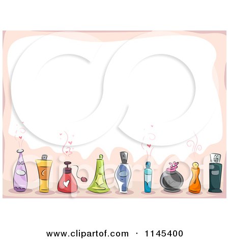 Cartoon of a Background of Perfume Bottles and Copyspace - Royalty Free Vector Clipart by BNP Design Studio