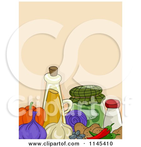 Cartoon of Veggies and Condiments over Beige - Royalty Free Vector Clipart by BNP Design Studio