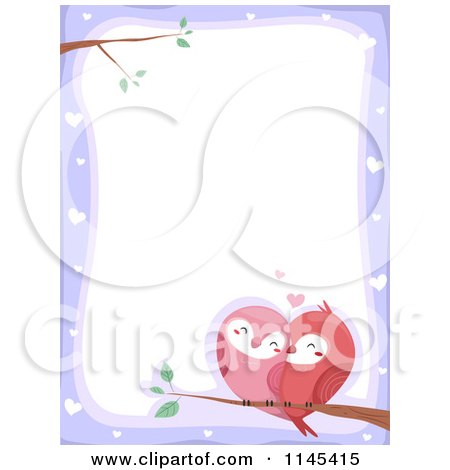 Cartoon of a Purple Heart Border with Love Birds - Royalty Free Vector Clipart by BNP Design Studio