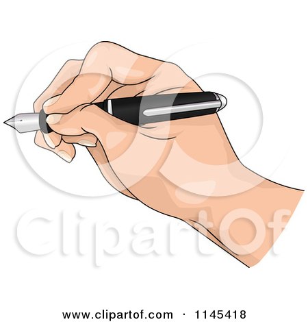 Cartoon of a Hand Writing with a Fountain Pen - Royalty Free Vector Clipart by BNP Design Studio