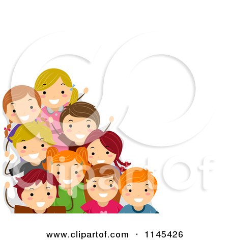 Cartoon of a Group of Happy Caucasian Children - Royalty Free Vector Clipart by BNP Design Studio