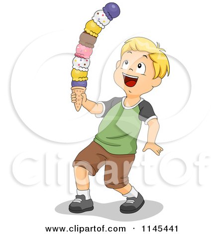 Cartoon of a Blond Boy Balancing a Huge Ice Cream Cone - Royalty Free Vector Clipart by BNP Design Studio