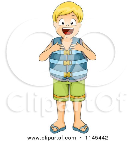 Cartoon of a Blond Boy Wearing a Life Jacket - Royalty Free Vector Clipart by BNP Design Studio