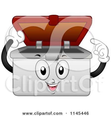 Cartoon of a Container Mascot Pointing Inside - Royalty Free Vector Clipart by BNP Design Studio