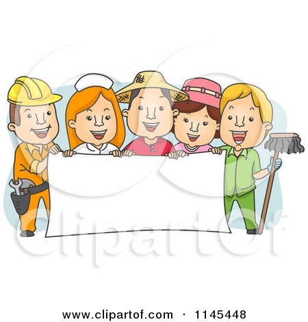 Cartoon of People Of Different Occupations Holding A Banner - Royalty Free Vector Clipart by BNP Design Studio