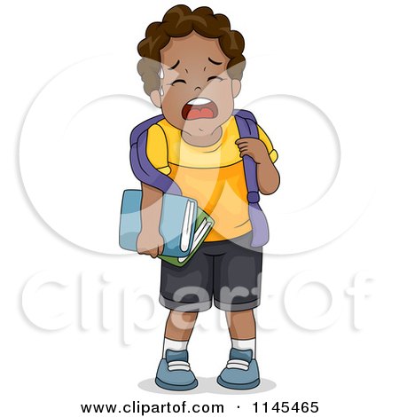 Cartoon of a Crying Black School Boy - Royalty Free Vector Clipart by BNP Design Studio