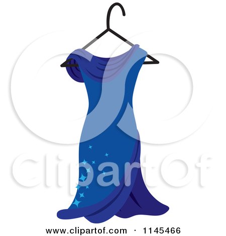 Clipart of a Blue Dress with Sparkles on a Hanger - Royalty Free Vector Illustration by Rosie Piter