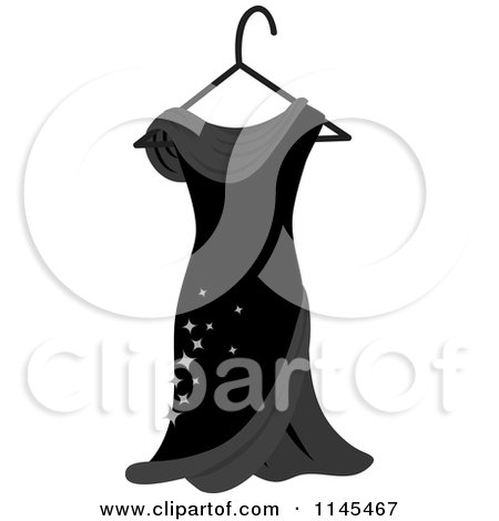 Clipart of a Black Dress with Sparkles on a Hanger - Royalty Free Vector Illustration by Rosie Piter
