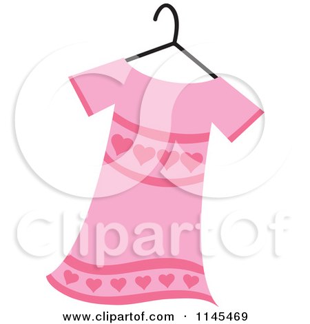 Clipart of a Pink Girls Dress with Hearts on a Hanger - Royalty Free Vector Illustration by Rosie Piter