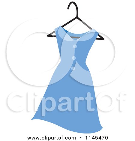 Clipart of a Blue Womans Dress on a Hanger - Royalty Free Vector Illustration by Rosie Piter