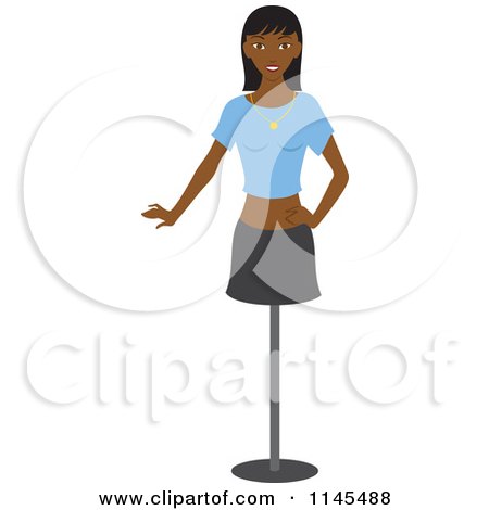 Clipart of a Black Female Fashion Mannquin with a Shirt and Skirt - Royalty Free Vector Illustration by Rosie Piter