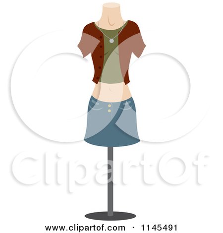 Clipart of a Fashion Design Mannequin with a Shirt and Denim Skirt - Royalty Free Vector Illustration by Rosie Piter