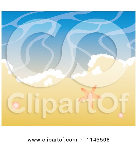 Clipart of a Starfish on Tropical Beach Sand at the Edge of the Ocean Surf - Royalty Free Vector Illustration by Rosie Piter