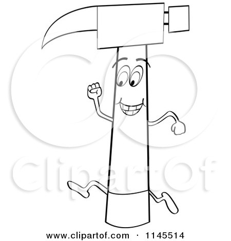 Clipart of a Black and White Running Cartoon Hammer Mascot - Royalty Free Vector Illustration by Andrei Marincas