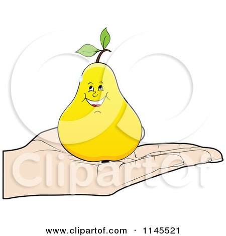 Clipart of a Hand Holding a Happy Pear in Its Palm - Royalty Free Vector Illustration by Andrei Marincas