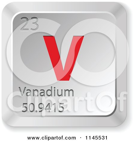 Clipart of a 3d Red and Silver Vanadium Element Keyboard Button - Royalty Free Vector Illustration by Andrei Marincas