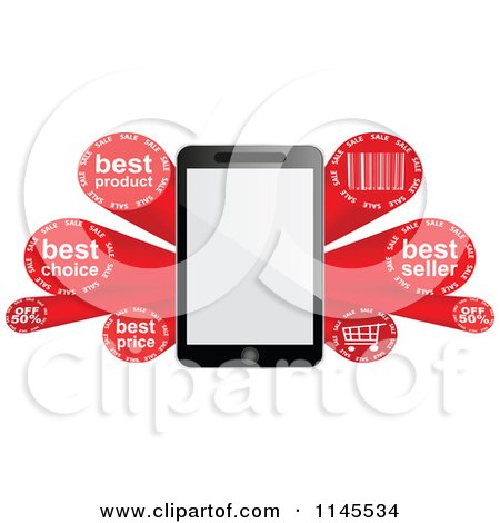 Clipart of a 3d Tablet and Red Sales Burst Banner - Royalty Free Vector Illustration by Andrei Marincas