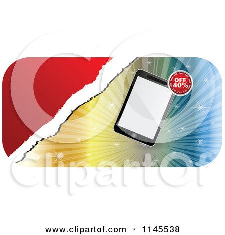 Clipart of a Tablet over a Burst on a Retail Sales Discount Banner - Royalty Free Vector Illustration by Andrei Marincas
