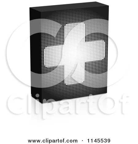 Clipart of a Grayscale Pixelated Help Box with a Cross and Reflection - Royalty Free Vector Illustration by Andrei Marincas