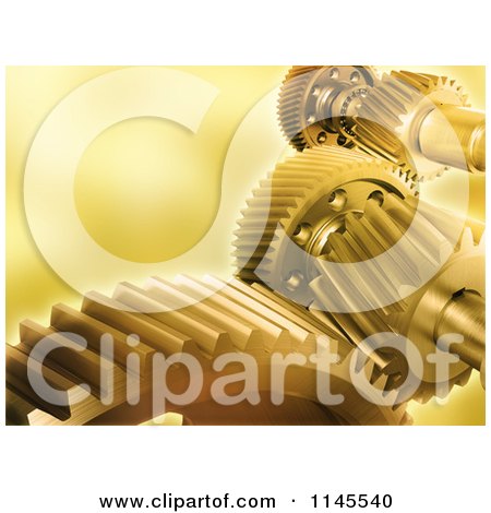 Clipart of 3d Golden Mechanical Gear Cogs - Royalty Free CGI Illustration by Mopic