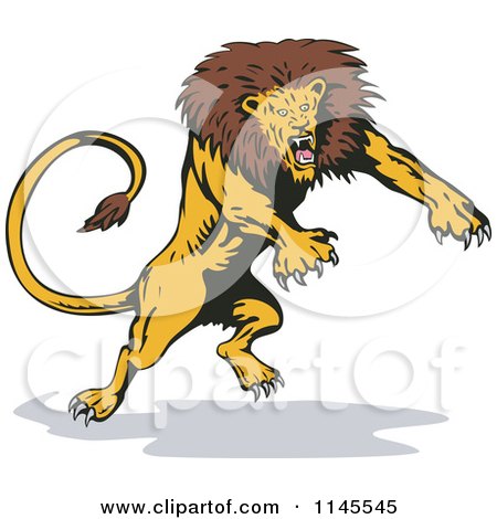 Clipart of a Retro Attacking Lion 1 - Royalty Free Vector Illustration by patrimonio