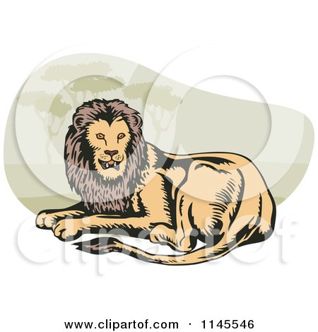 Clipart of a Retro Resting Lion - Royalty Free Vector Illustration by patrimonio