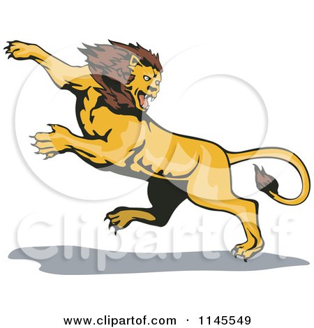 Clipart of a Retro Attacking Lion 2 - Royalty Free Vector Illustration by patrimonio