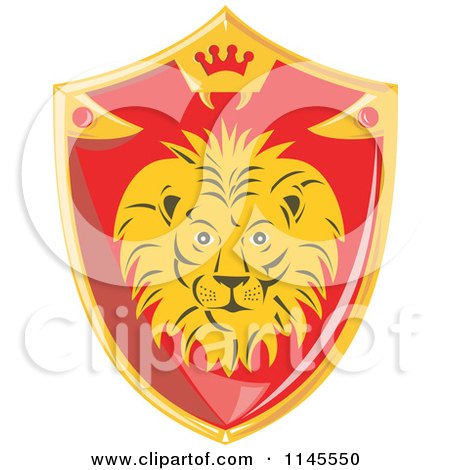 Clipart of a Retro Red and Gold Lion Shield - Royalty Free Vector Illustration by patrimonio
